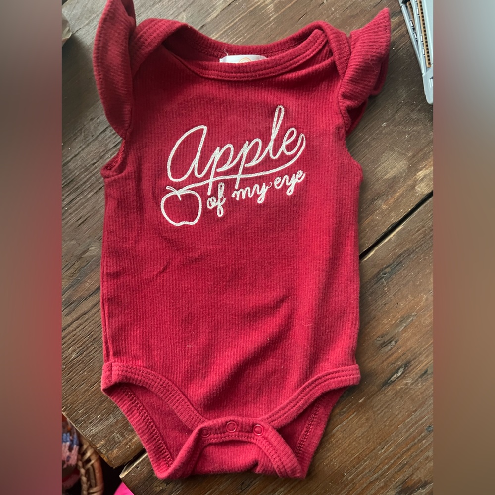 Size 3-6 months willow and whimsy by bon bebe red onesie-apple of my eye.